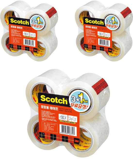 스카치 포장용 테이프 리필 132R 48mm x 20m 4p, 투명, 3개