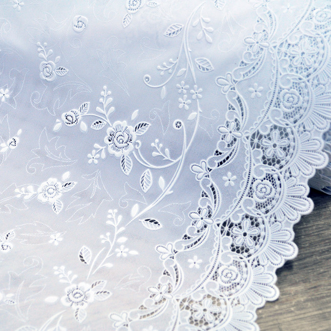 데코리아 북유럽스타일 방수코팅 레이스식탁보 FL-2929, 화이트, 200 x 49 cm, 1개