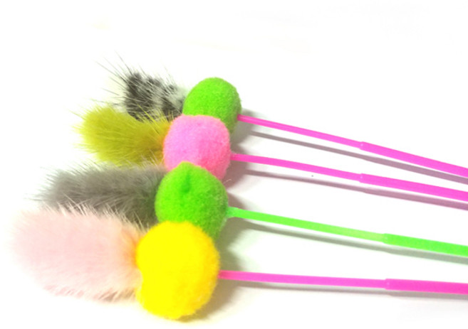 힐링타임 고양이장난감 인조밍크 폼폼스틱 NH-0190, 랜덤 발송, 4개