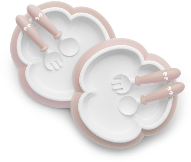 베이비뵨 베이비 식기 + 스푼 + 포크, 파우더 핑크, 2세트