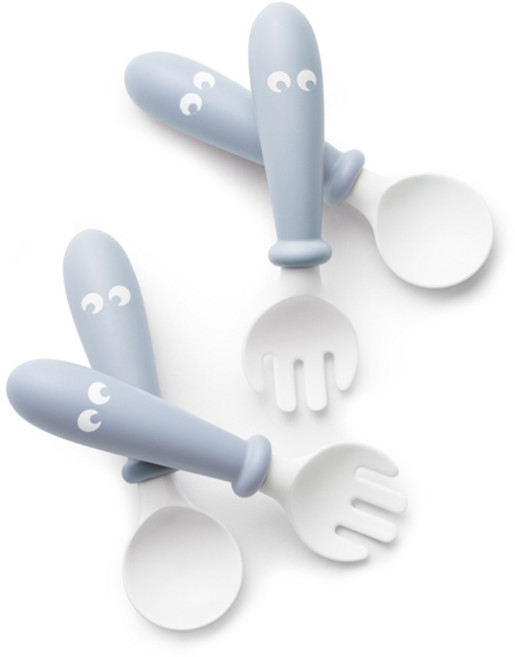 베이비뵨 베이비 스푼 + 포크, 파우더 블루, 2세트