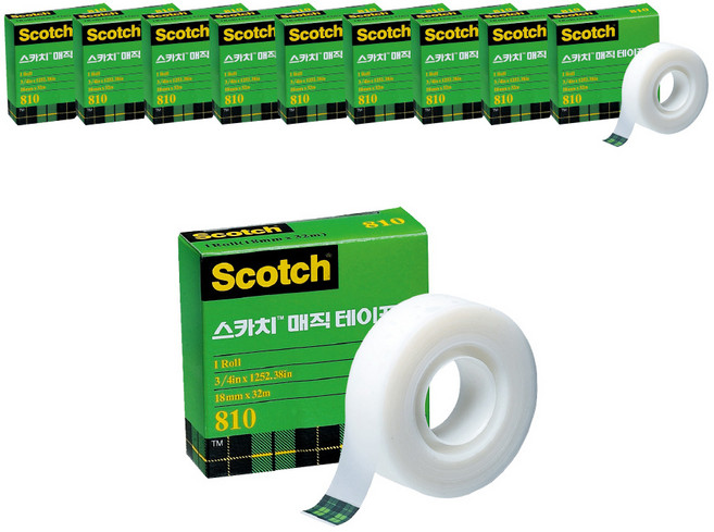 쓰리엠 스카치 매직테이프 리필 810 18mm x 32m, 혼합 색상, 10개