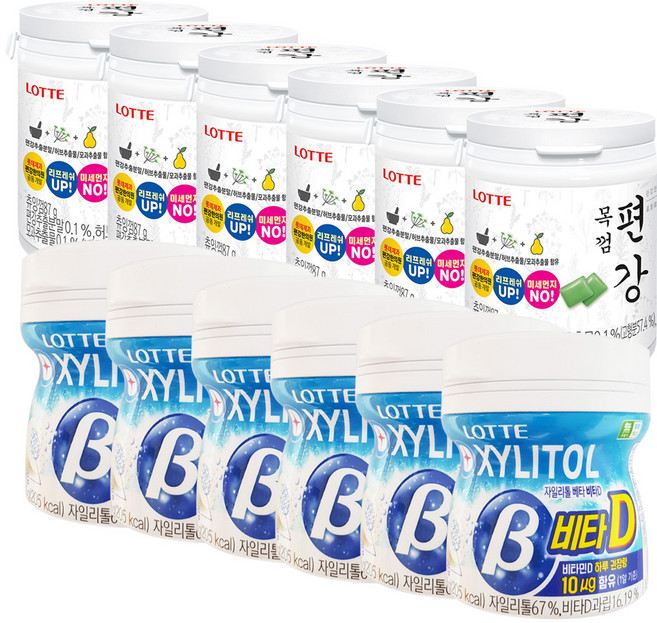 롯데제과 편강목껌 용기 87g x 6p + XYLITOL 베타 비타D 용기 86g x 6p, 1세트