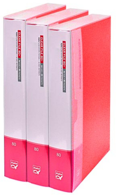 알파 칼라 클리어화일 인덱스 A4 80p, 분홍, 3개입