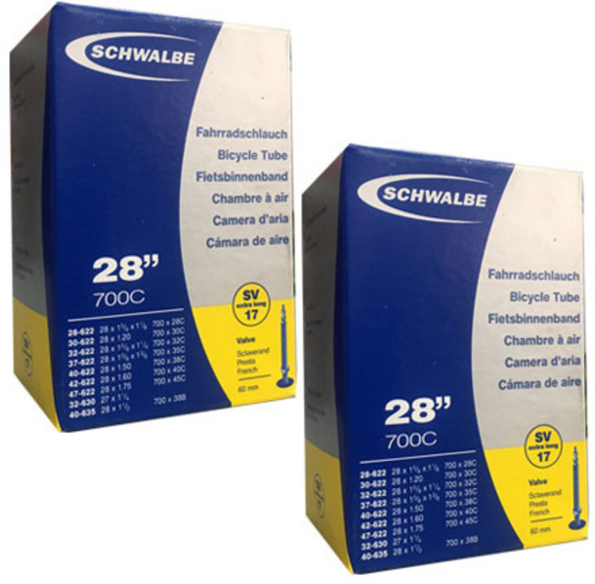 슈발베 700c용 자전거 튜브 SV17 밸브, 2개
