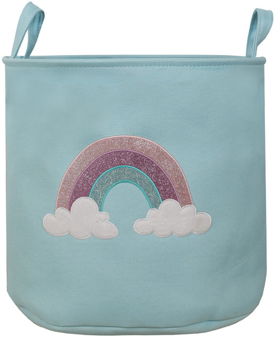 하늬통상 대형 캔버스 장난감정리함 수납바구니, 블루 무지개, 1개