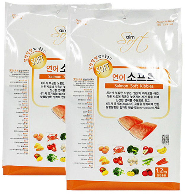 aim 전연령견용 홀리스틱 소프트사료, 연어, 1.2kg, 2개