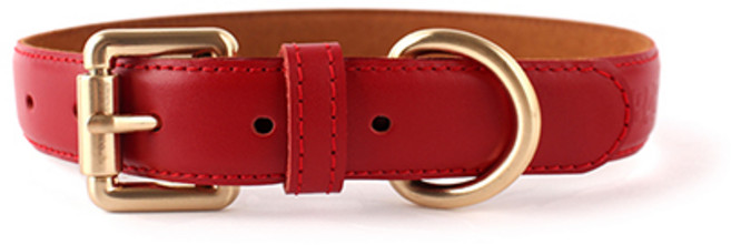 구바스 클래식 가죽 샤무드 쿠션 강아지 목줄, 레드, 1개