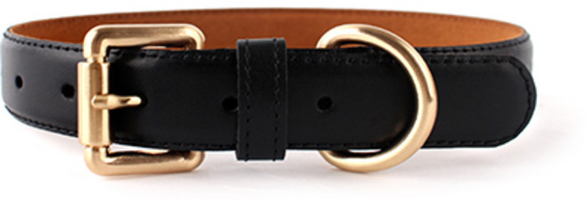 구바스 클래식 가죽 샤무드 쿠션 강아지 목줄, 블랙, 1개