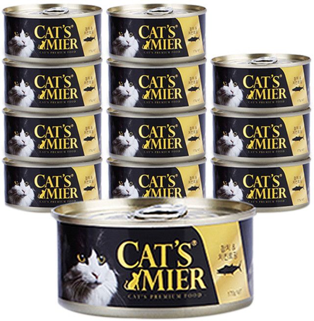 캣츠미어 전연령용 참치와 치킨토핑 고양이 습식사료, 닭+참치, 170g, 12개