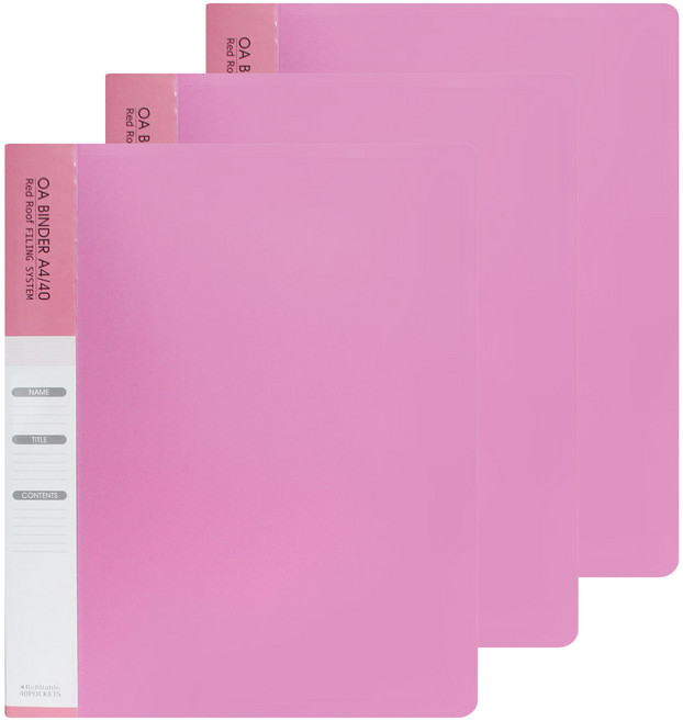 레드루프 OA 클리어바인더화일 A4 40매, 핑크, 3개