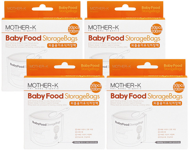 마더케이 유아용 이유식 저장팩 200ml, 30매, 4개