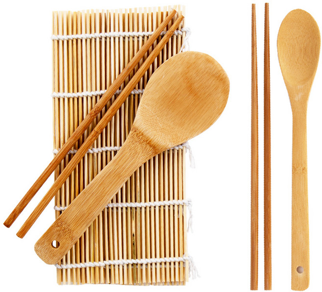 블룸엣홈 대나무 김밥말이 3종 + 볶음수저 + 젓가락 2종, 혼합 색상, 2세트