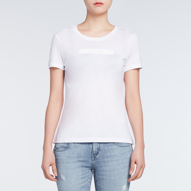 캘빈클라인 여성용 코어핏 슬림 반팔 티셔츠