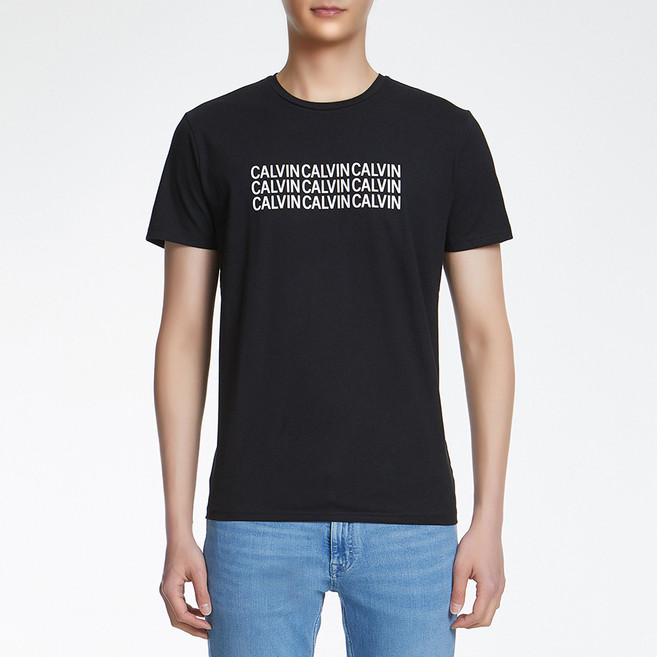 캘빈클라인 진 남성용 톤온톤 로고 슬림핏 반팔티셔츠