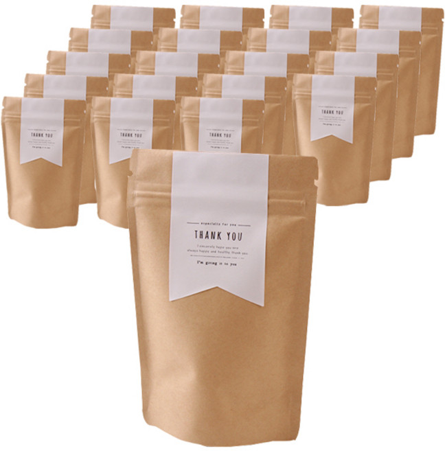 봄91 국산 양면국산 크라프트 지퍼스탠드 소 20p + 화이트 땡큐 마감스티커 소 20p 기프트세트, 2세트