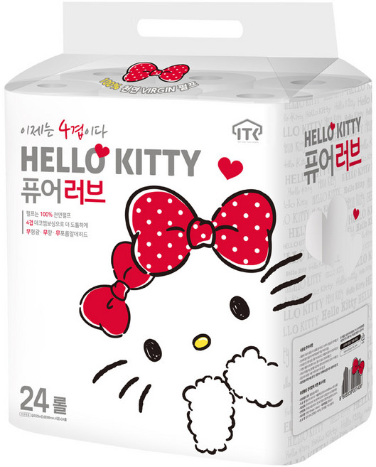 헬로키티 퓨어러브 4겹 롤화장지 25m, 24롤, 1개