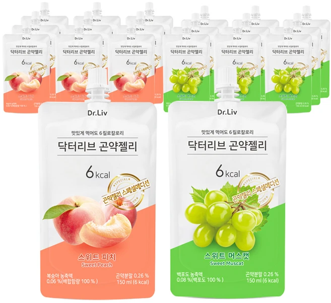 닥터리브 곤약젤리 스위트 머스캣 150ml x 10p + 스위트 피치 150ml x 10p, 1세트 - 쿠팡