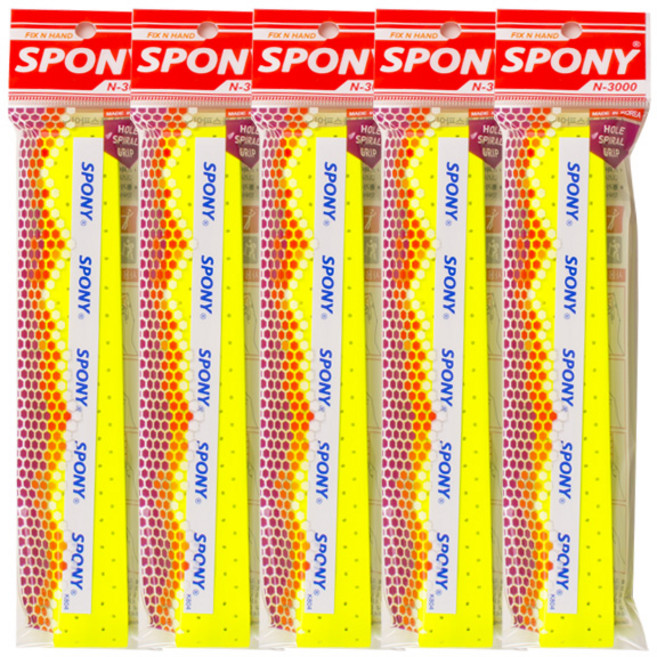 스포니 소프트핏 홀스파이럴 배드민턴 그립 N-3000, 네온옐로우, 5개