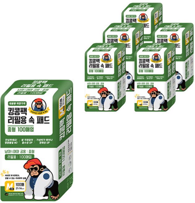 킹콩팩 리필용 속 패드, 중형, 100개입, 6개