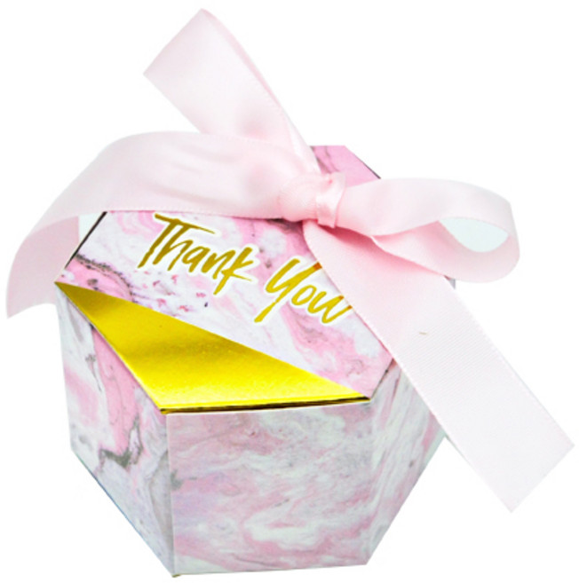 도나앤데코 땡큐 금박 육각 핑크마블 상자 10p + 리본 연핑크 10p, 혼합 색상, 1세트