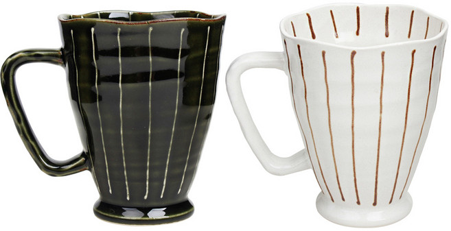 아이카 하나비 도자기 머그컵 2p, 그린, 화이트, 1세트