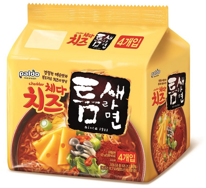 팔도 체다치즈 틈새라면 127g, 4개