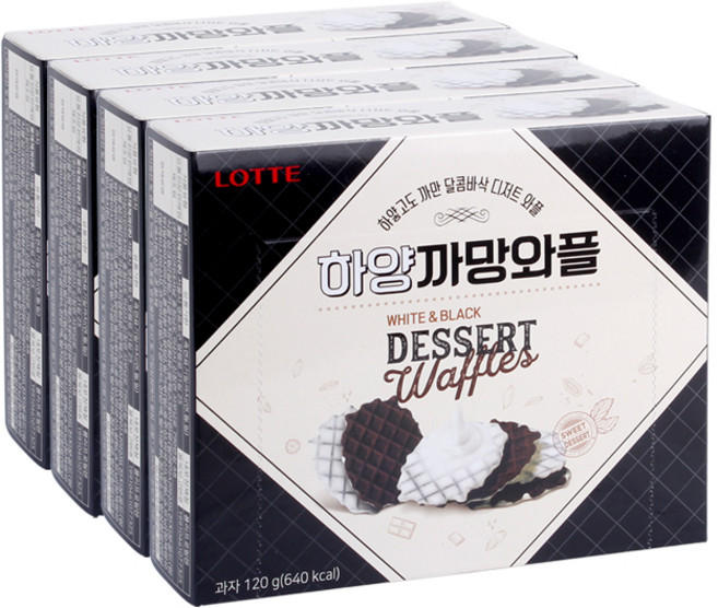 롯데제과 하양까망 와플 과자, 120g, 4개