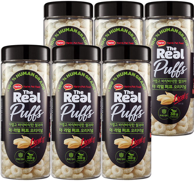 하림펫푸드 더리얼 퍼프 강아지 간식, 오리지널, 38g, 6개