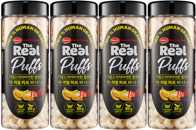 하림펫푸드 더리얼 퍼프 강아지 간식, 바나나, 38g, 4개