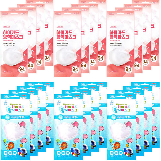아이러브에어 하이가드 방역 황사마스크 2종 세트 화이트 대형 KF94 12p + 소형 KF80 12p, 1세트
