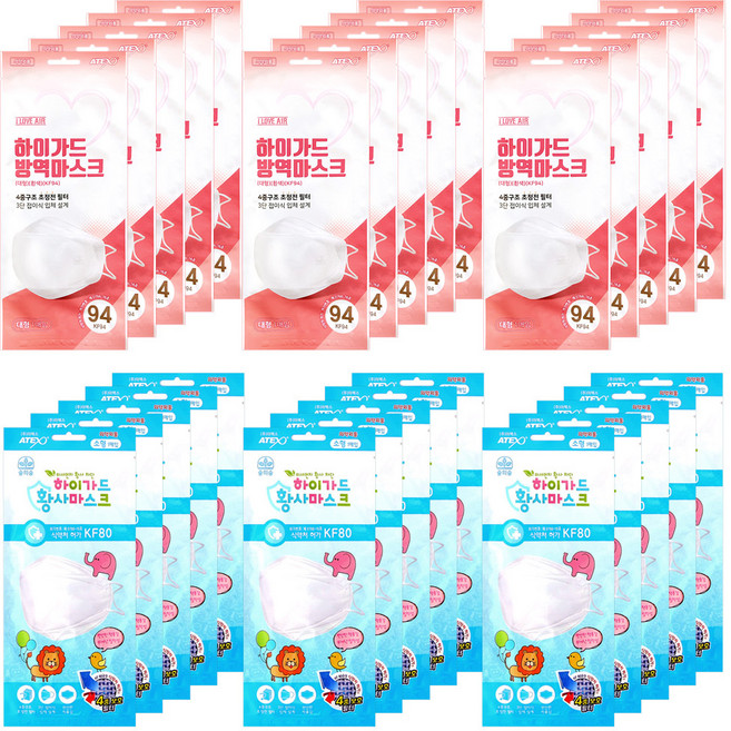 아이러브에어 하이가드 방역 황사마스크 2종 세트 화이트 대형 KF94 15p + 소형 KF80 15p, 1세트