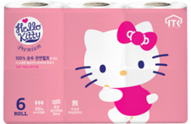 ITC 헬로키티 미니 4겹 롤화장지 랜덤 발송, 25m, 6롤, 1개