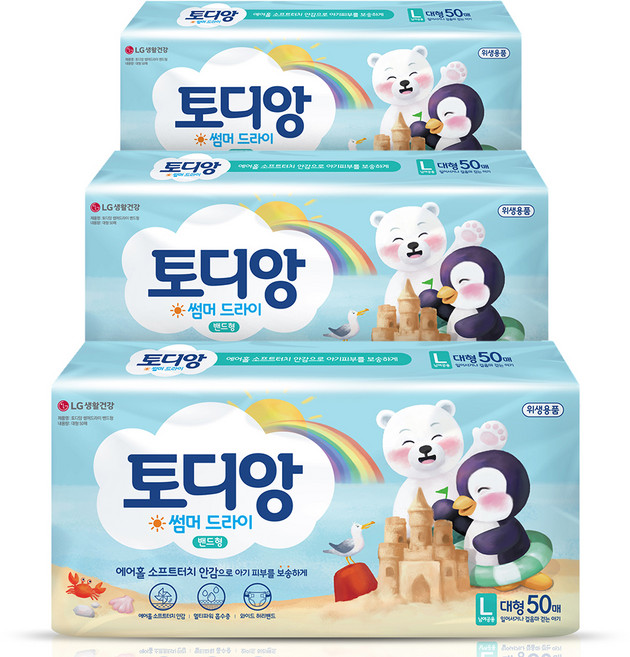 토디앙 썸머드라이 밴드형 기저귀 남녀공용, 대형(L), 150매