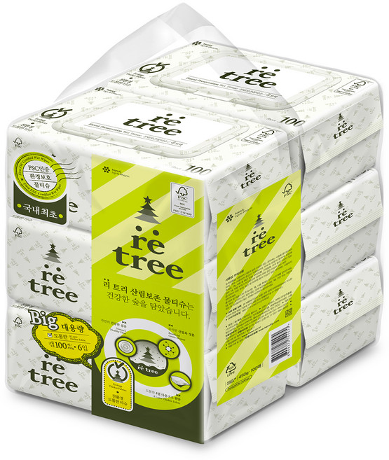 hanul 리트리 산림보존물티슈 캡형, 100매, 6개