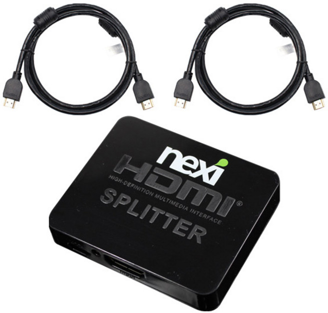 넥시 4K 1:2 HDMI 분배기 2포트 + v2.0 케이블 0.6m + 1m, 분배기(NX261), 케이블(NX-HD20006-SOHOT, NX-HD20010-SOHOT), 1개