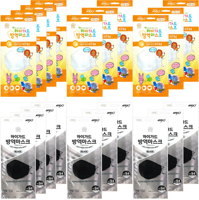 하이가드 숲의숨 방역 황사마스크 2종 세트 화이트 소형 KF94 10p + 블랙 대형 10p, 1세트