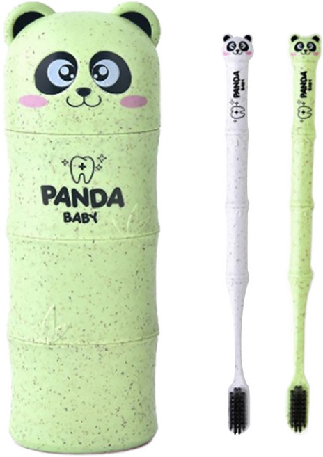 알럽홈 대나무 팬더 칫솔 케이스 세트 그린, 1세트
