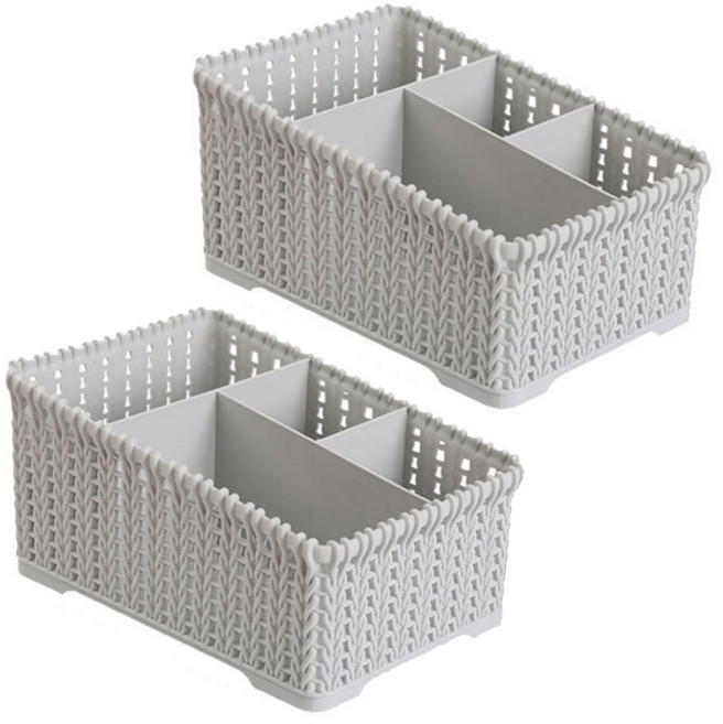 리버그린 짜임 다용도 수납바구니, 그레이, 2개