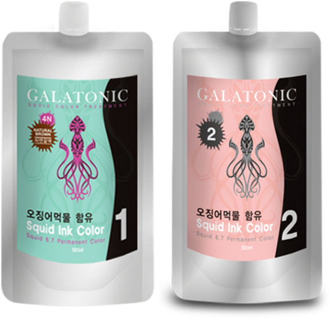 갈라토닉 스퀴드 잉크 칼라 새치염색제 1제 500ml + 2제 500ml, 4N자연갈색, 1개