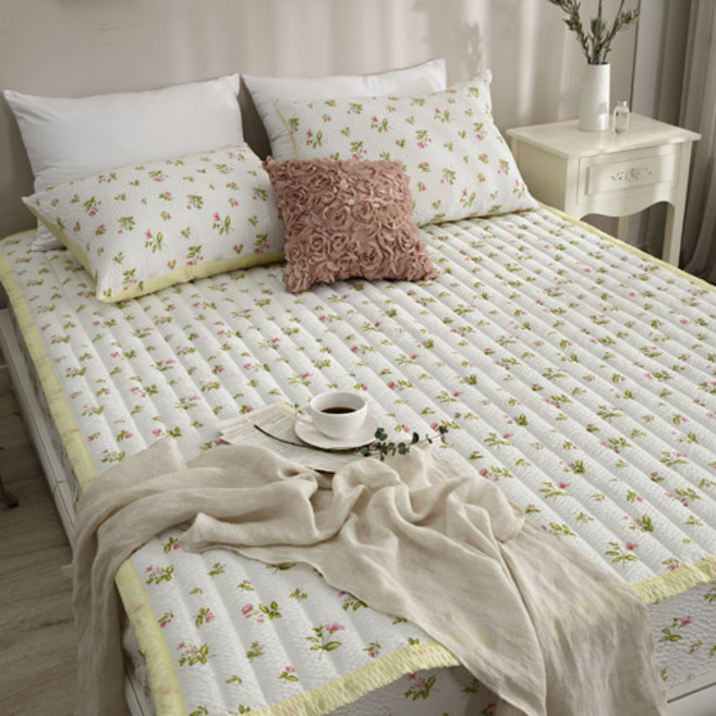 아임리빙 블링 시어서커 누빔고무밴딩 패드, 로제플라워