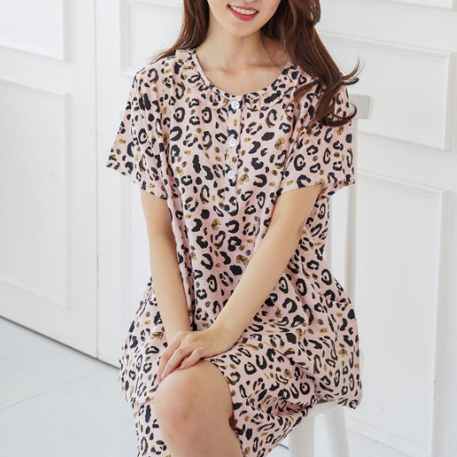 훌라펫 여성용 쿨 인견 레오파드 반팔 상하의 세트