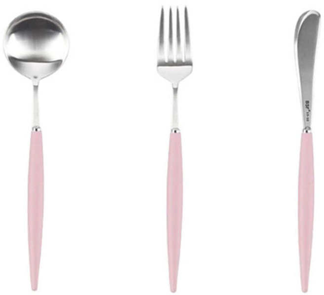 백산 보겐 국산 몽블랑 에펠 샤틴 디저트 커트러리 세트, 핑크, 라지티스푼1p + 샐러드포크1p + 버터나이프1p