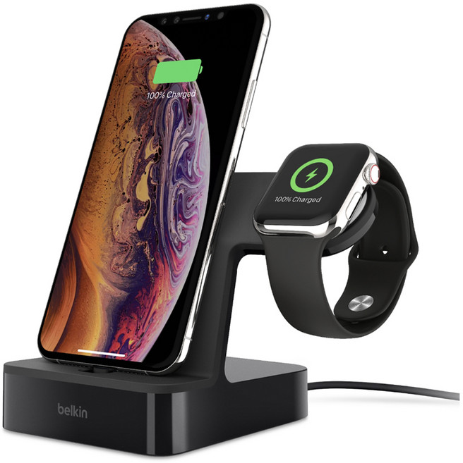 벨킨 아이폰 고속 충전 애플워치 2in1 멀티 충전독 거치대, F8J237kr, 블랙, 1개