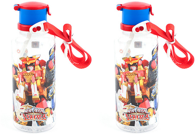 파워레인저 어깨끈 빨대 물통 닌자포스 2p, 혼합 색상, 480ml, 2개