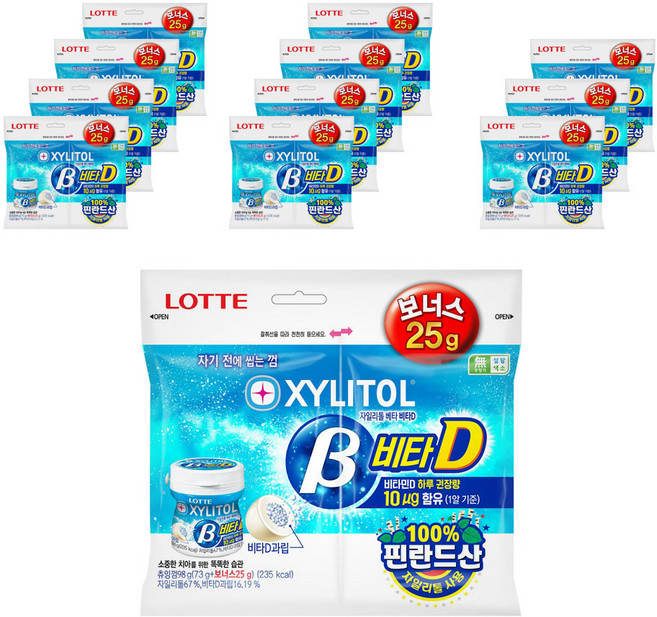 롯데자일리톨 껌 베타 비타D 리필, 98g, 12개