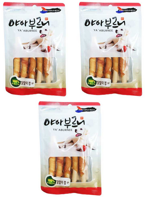 야아부르니 국내산 강아지 수제간식, 닭말이껌맛, 90g, 3개