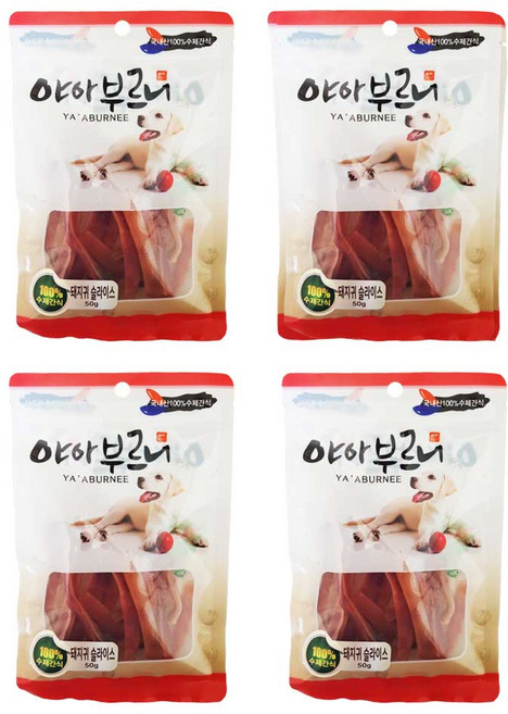 야아부르니 국내산 강아지 수제간식, 돼지귀슬라이스맛, 50g, 4개