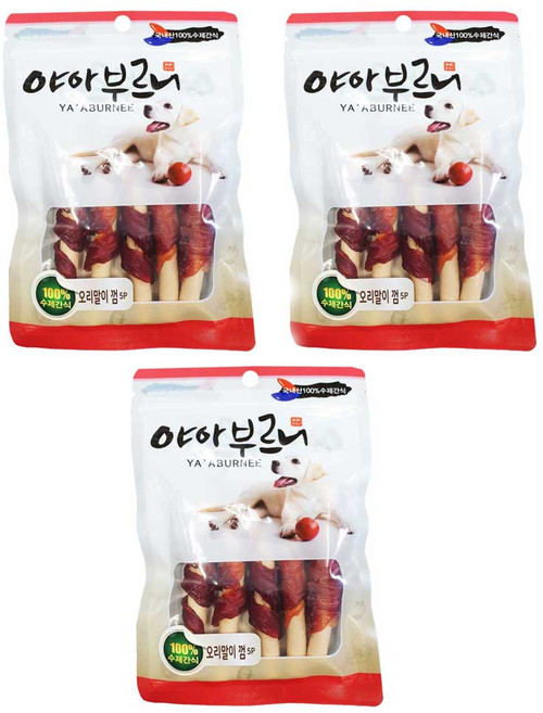 야아부르니 강아지 국내산 수제간식, 오리말이 껌맛, 90g, 3개