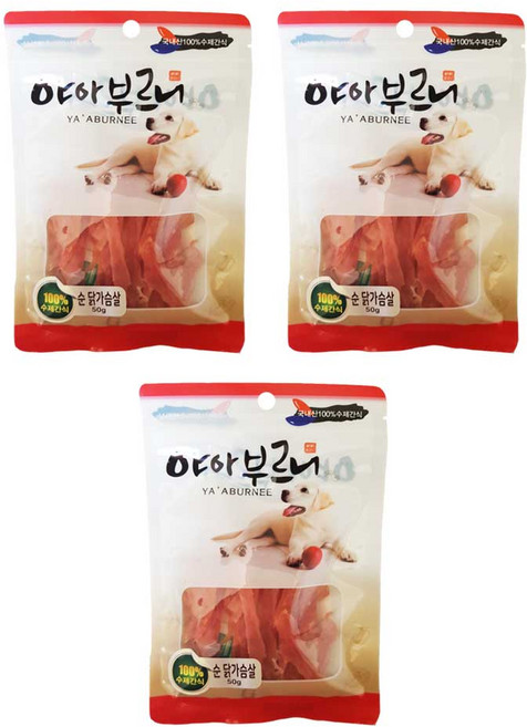야아부르니 국내산 강아지 수제간식, 순닭가슴살맛, 50g, 3개
